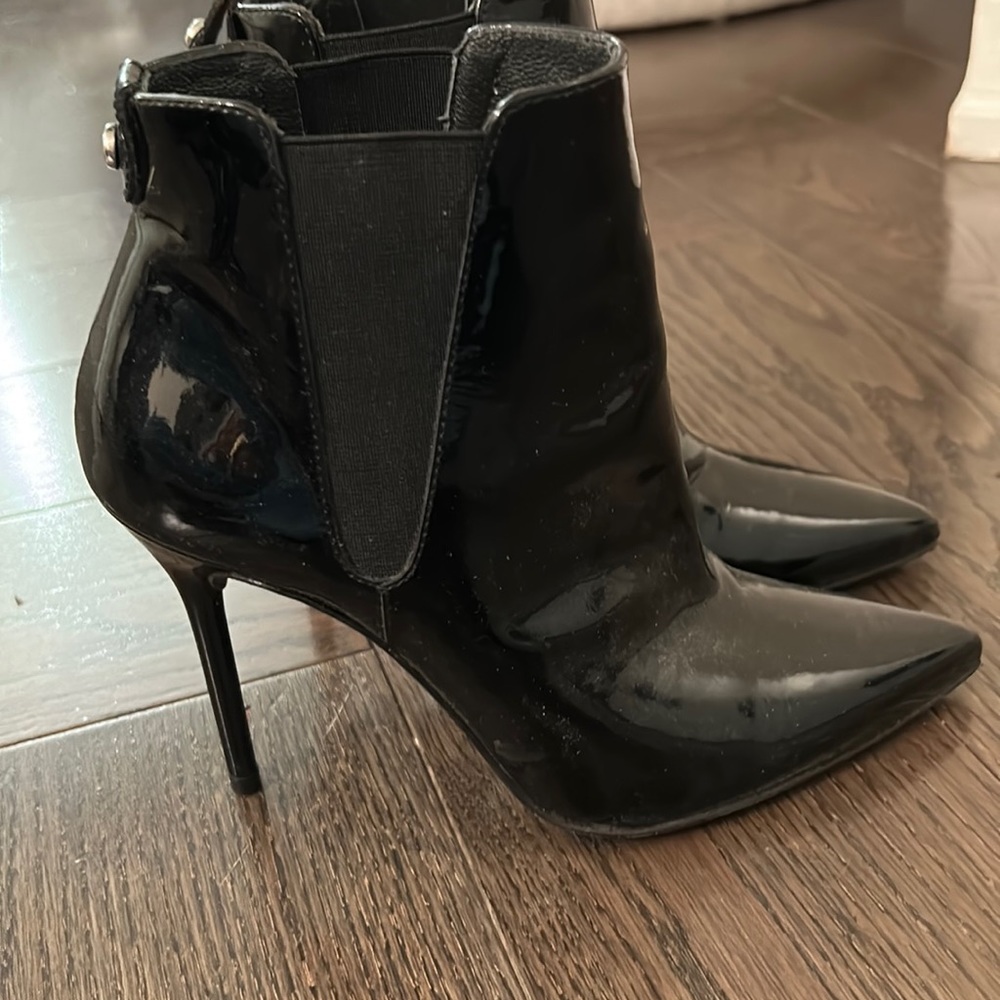 Black patent leather booties